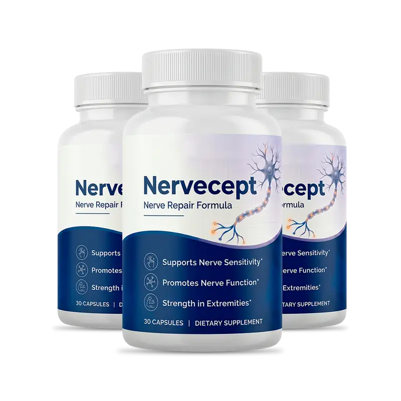 Three bottles of Nervecept nerve repair formula, 30 capsules each